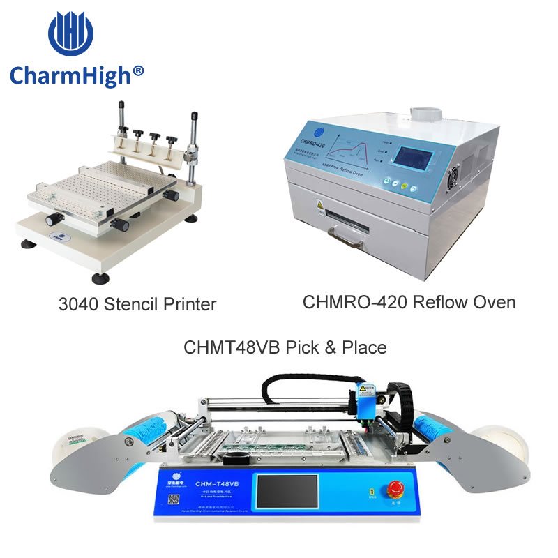 Hot Desktop SMT Production Line: CHMT48VB SMT Pick and Place Machine + 3040 Stencil Printer + 420 Reflow Oven