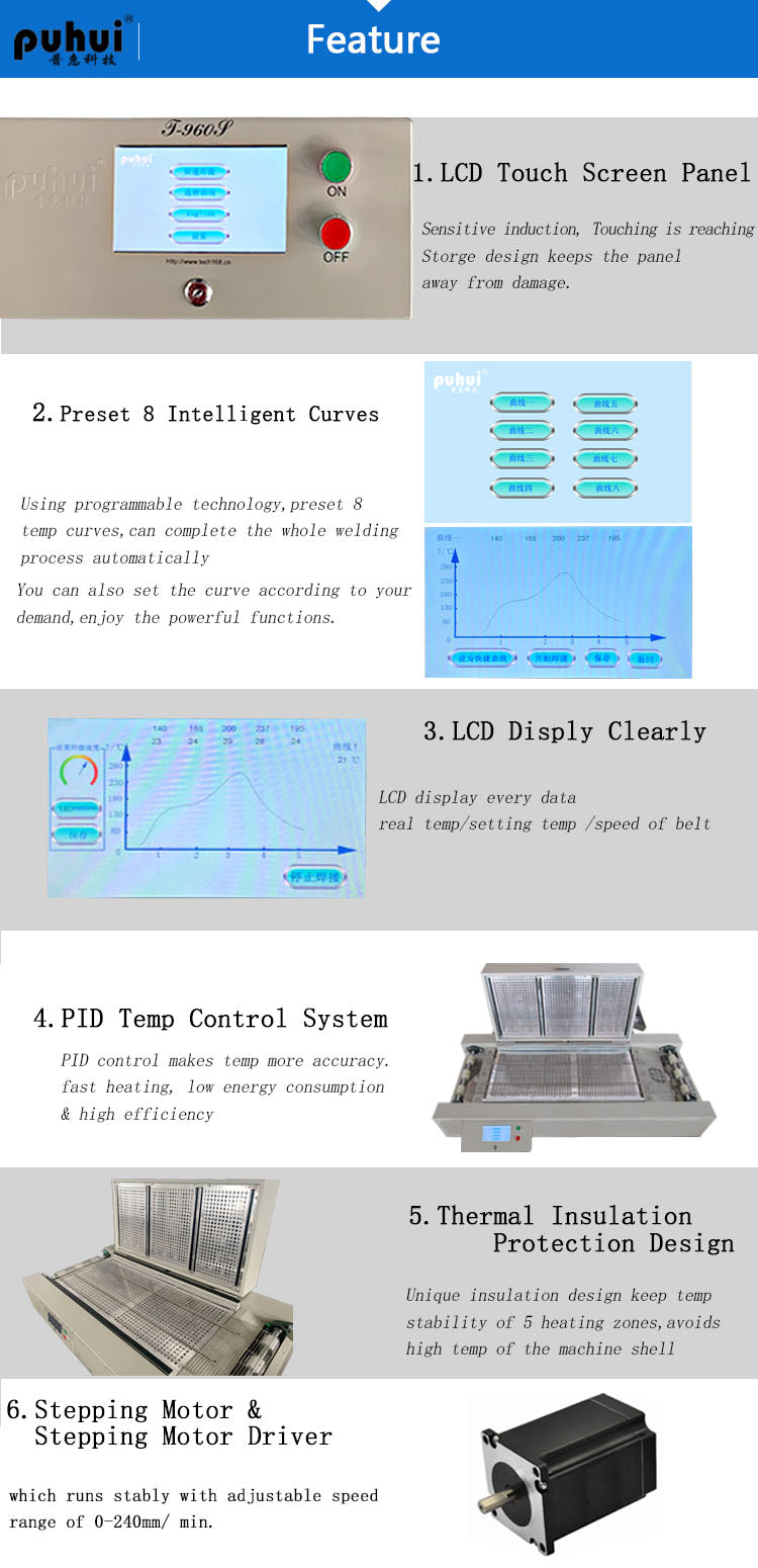 Lead-free T960s Benchtop Reflow Oven 960*300mm LCD Touch Screen Soldering Reflow Machine Welding Station