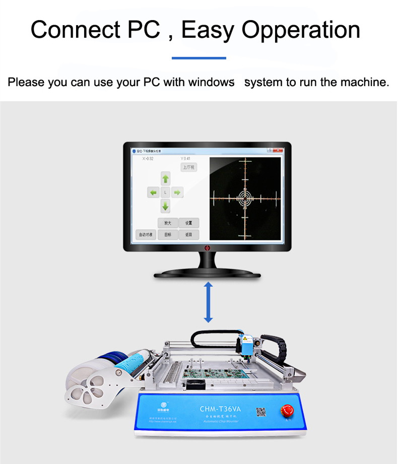 DHL Free shipping CHMT36VA + Vibration Feeder Desktop SMT Pick and Place Machine Vision cameras, Closed-loop control, 0402-5050,SOP, QFN, TQFP
