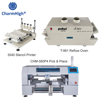 4 Heads CHMT560P4 Desktop SMT Production Line, T961 Reflow Oven, Stencil Printer 3040, Yamaha feeder 8, 12, 16, 24mm